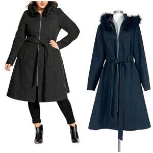 City Chic | Trendy Miss Mysterious Faux Fur Grey Black Plus Size Jacket Coat 16